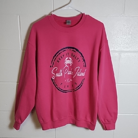 Oversized Sweatshirt with Stay Salty Graphic Design Padre Island Pink Navy White - Picture 1 of 11